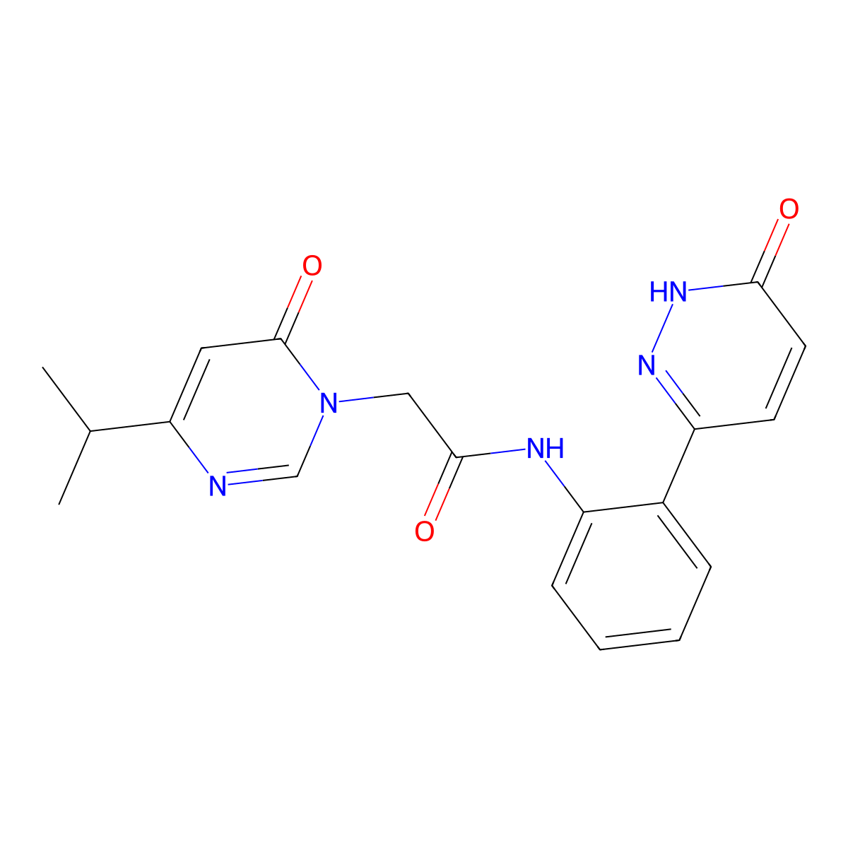 2-(4-isopropyl-6-oxopyrimidin-1(6H)-yl)-N-(2-(6-oxo-1,6-dihydropyridazin-3-yl)phenyl)acetamide molecular structure, CAS 1428348-09-7