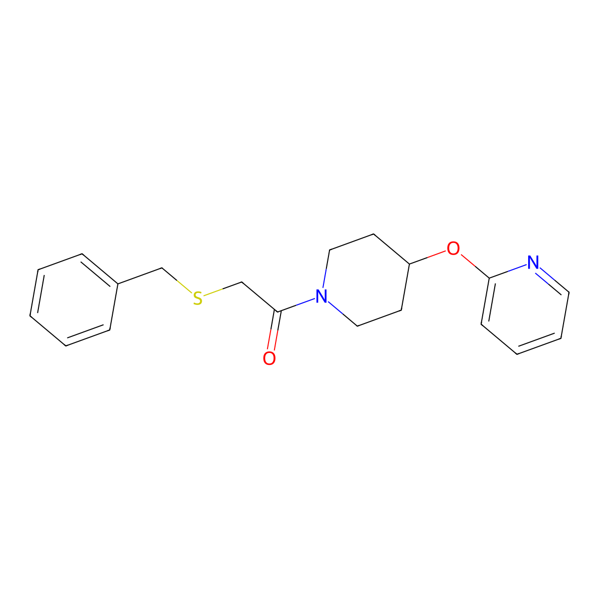 2-(Benzylthio)-1-(4-(pyridin-2-yloxy)piperidin-1-yl)ethanone molecular structure, CAS 1428348-11-1