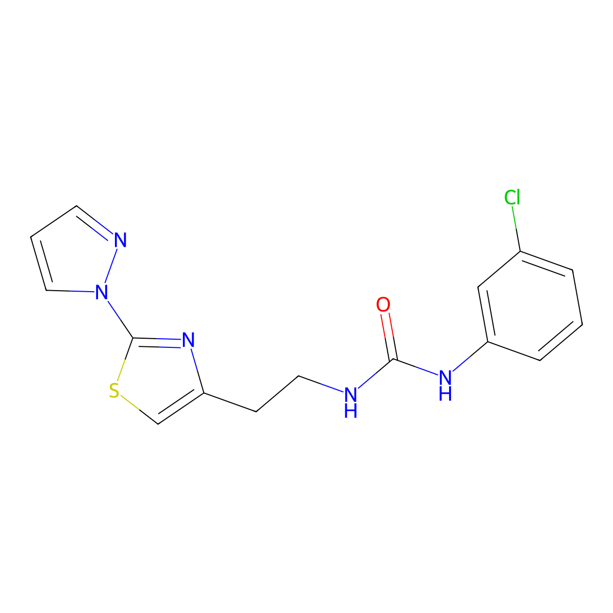 1-(2-(2-(1H-pyrazol-1-yl)thiazol-4-yl)ethyl)-3-(3-chlorophenyl)urea molecular structure, CAS 1428348-12-2