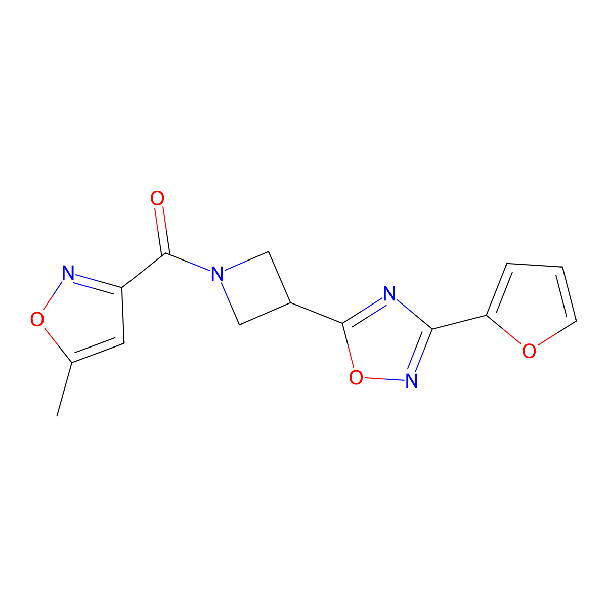 (3-(3-(Furan-2-yl)-1,2,4-oxadiazol-5-yl)azetidin-1-yl)(5-methylisoxazol-3-yl)methanone molecular structure, CAS 1428348-16-6