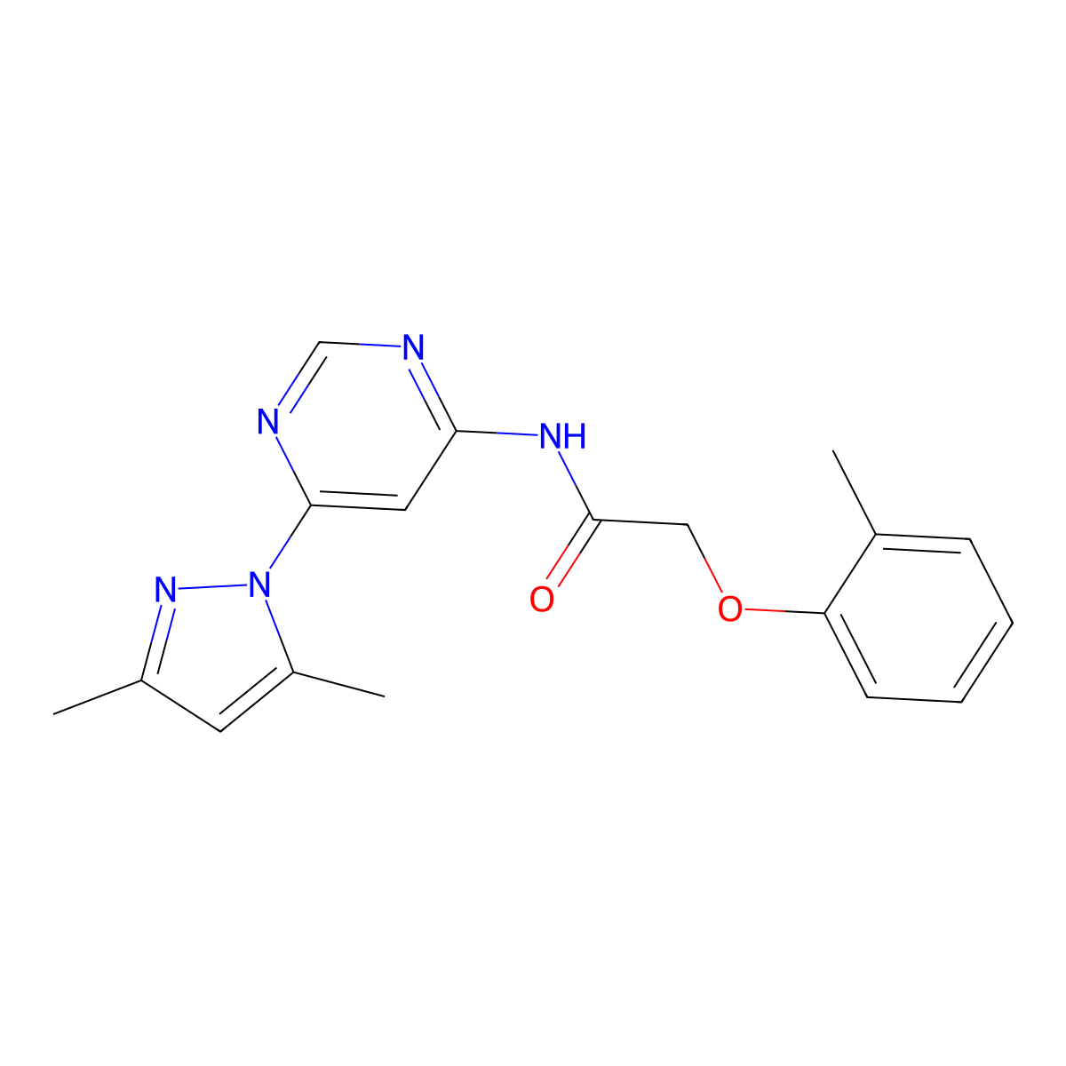 N-(6-(3,5-dimethyl-1H-pyrazol-1-yl)pyrimidin-4-yl)-2-(o-tolyloxy)acetamide molecular structure, CAS 1428348-25-7