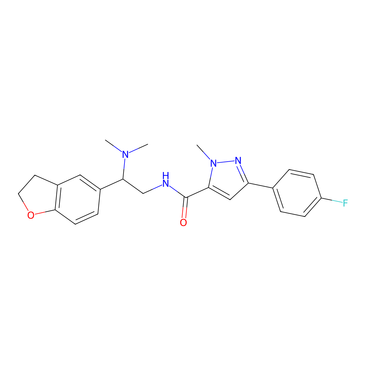 N-(2-(2,3-dihydrobenzofuran-5-yl)-2-(dimethylamino)ethyl)-3-(4-fluorophenyl)-1-methyl-1H-pyrazole-5-carboxamide molecular structure, CAS 1428348-26-8