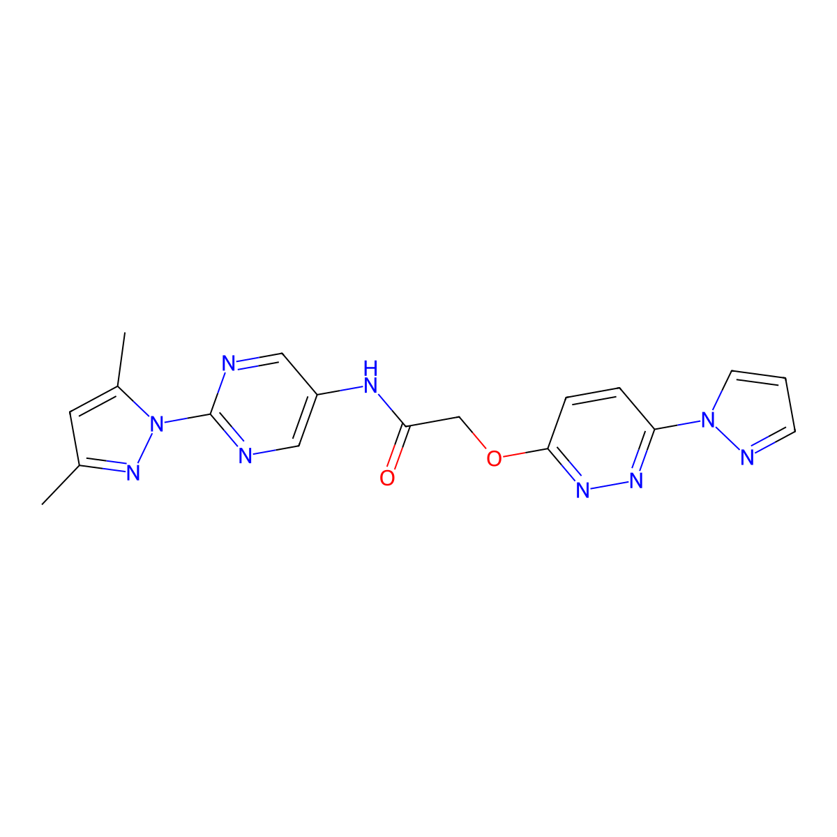 2-((6-(1H-pyrazol-1-yl)pyridazin-3-yl)oxy)-N-(2-(3,5-dimethyl-1H-pyrazol-1-yl)pyrimidin-5-yl)acetamide molecular structure, CAS 1428348-27-9