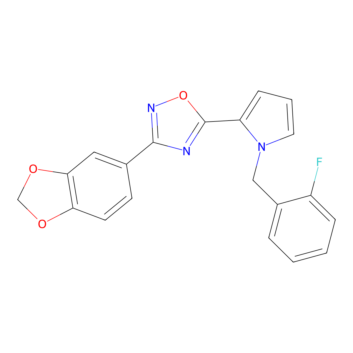 3-(1,3-benzodioxol-5-yl)-5-[1-(2-fluorobenzyl)-1H-pyrrol-2-yl]-1,2,4-oxadiazole molecular structure, CAS 1428348-38-2