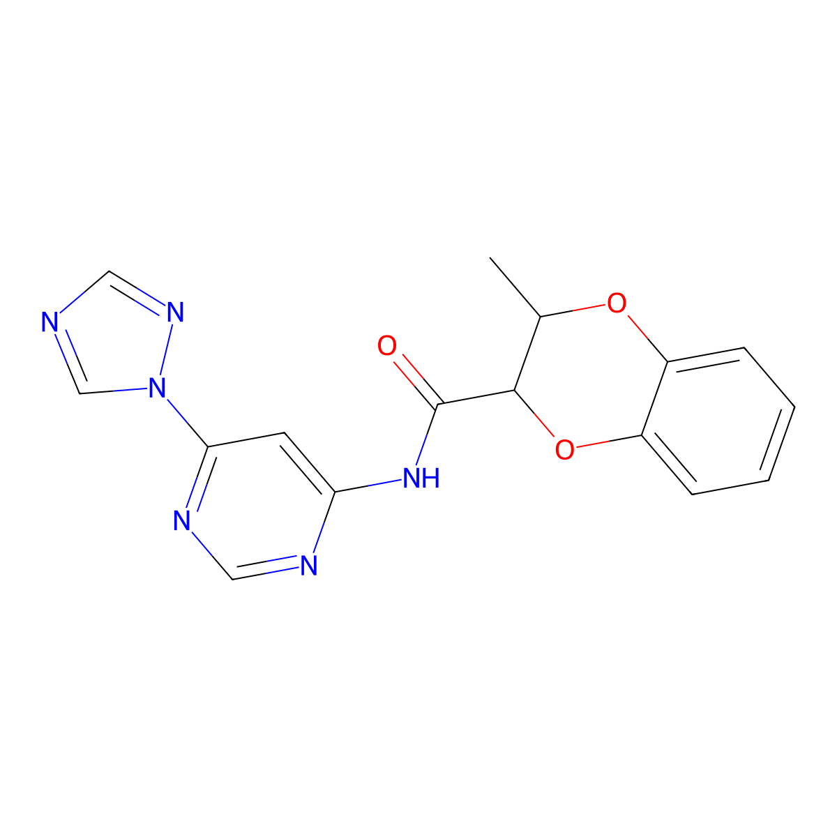 N-(6-(1H-1,2,4-triazol-1-yl)pyrimidin-4-yl)-3-methyl-2,3-dihydrobenzo[b][1,4]dioxine-2-carboxamide molecular structure, CAS 1428348-40-6