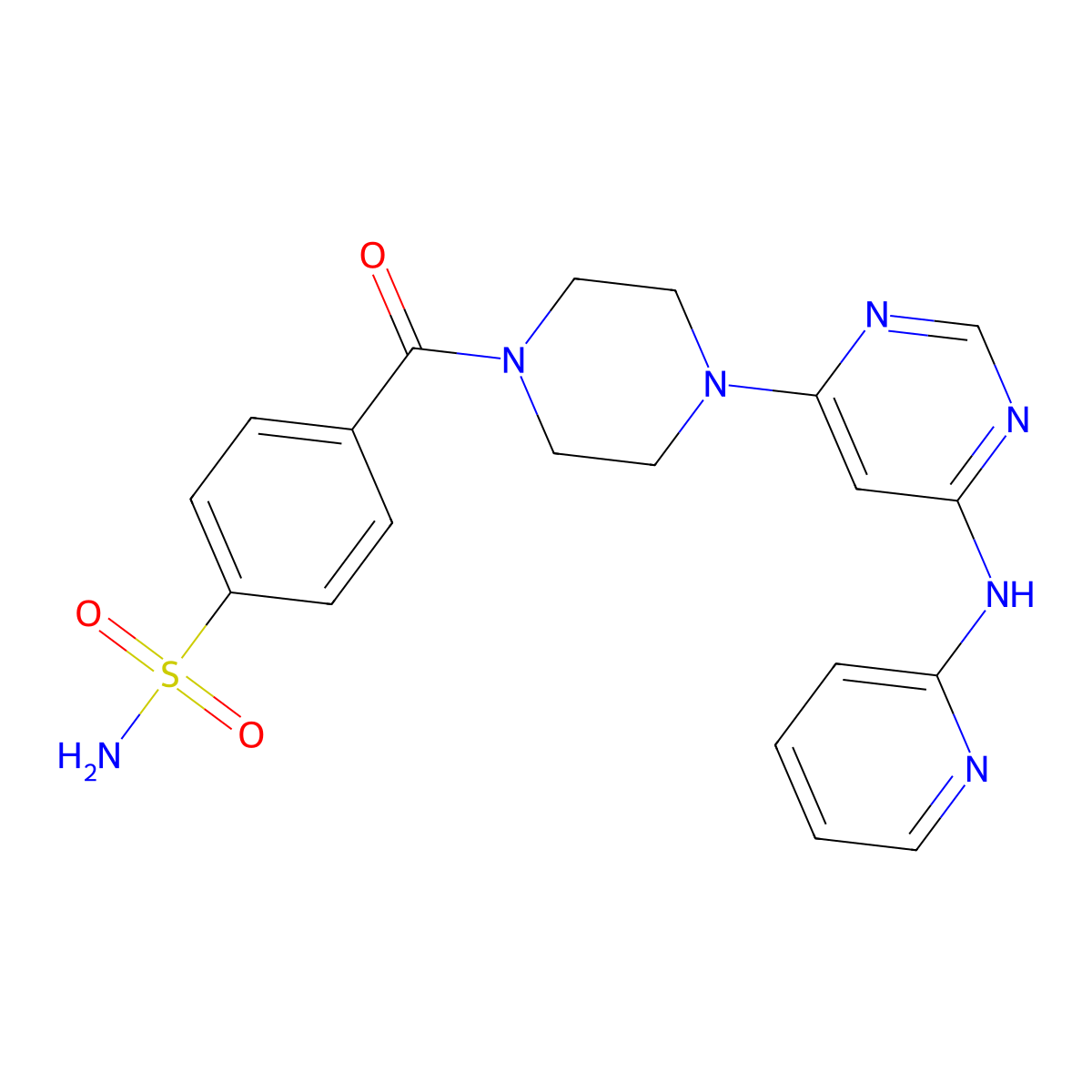 4-(4-(6-(Pyridin-2-ylamino)pyrimidin-4-yl)piperazine-1-carbonyl)benzenesulfonamide molecular structure, CAS 1428348-44-0