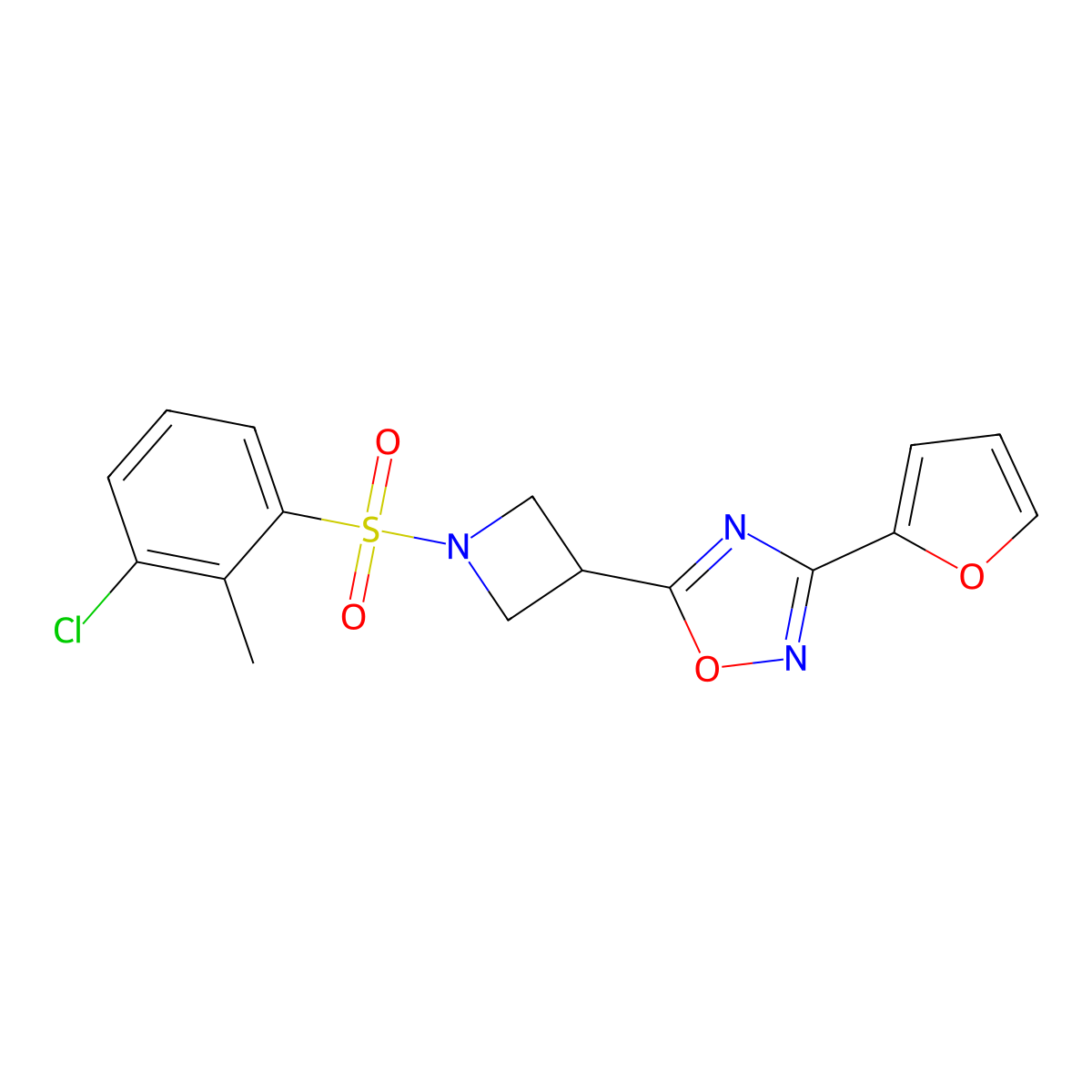 5-(1-((3-Chloro-2-methylphenyl)sulfonyl)azetidin-3-yl)-3-(furan-2-yl)-1,2,4-oxadiazole molecular structure, CAS 1428348-47-3