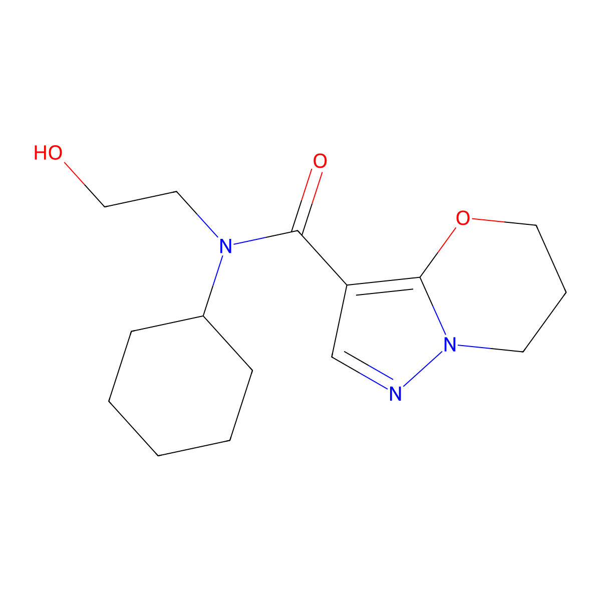 N-cyclohexyl-N-(2-hydroxyethyl)-6,7-dihydro-5H-pyrazolo[5,1-b][1,3]oxazine-3-carboxamide molecular structure, CAS 1428348-52-0