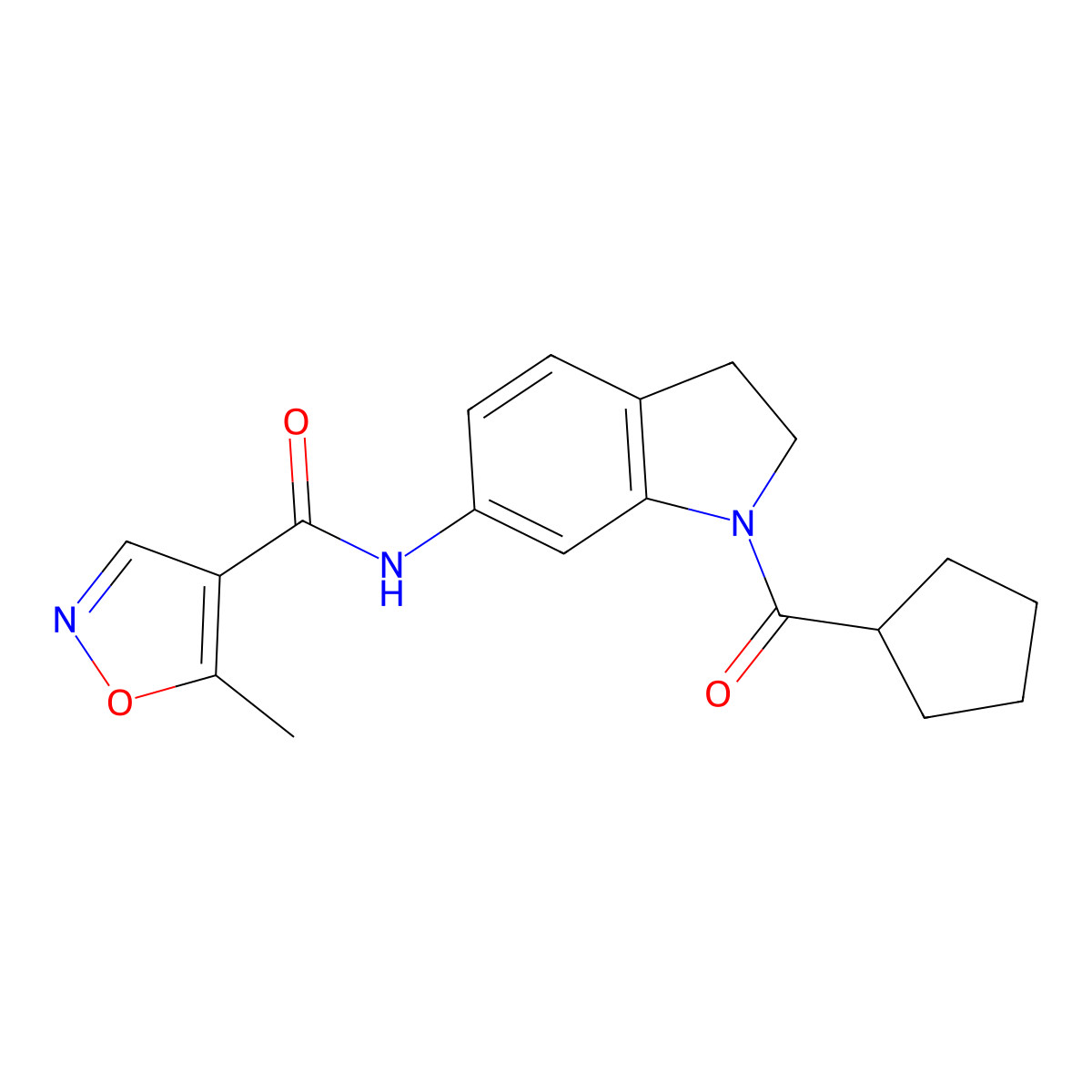 N-(1-(cyclopentanecarbonyl)indolin-6-yl)-5-methylisoxazole-4-carboxamide molecular structure, CAS 1428348-54-2