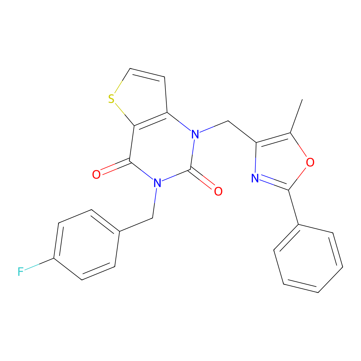 3-(4-fluorobenzyl)-1-((5-methyl-2-phenyloxazol-4-yl)methyl)thieno[3,2-d]pyrimidine-2,4(1H,3H)-dione molecular structure, CAS 1428348-60-0