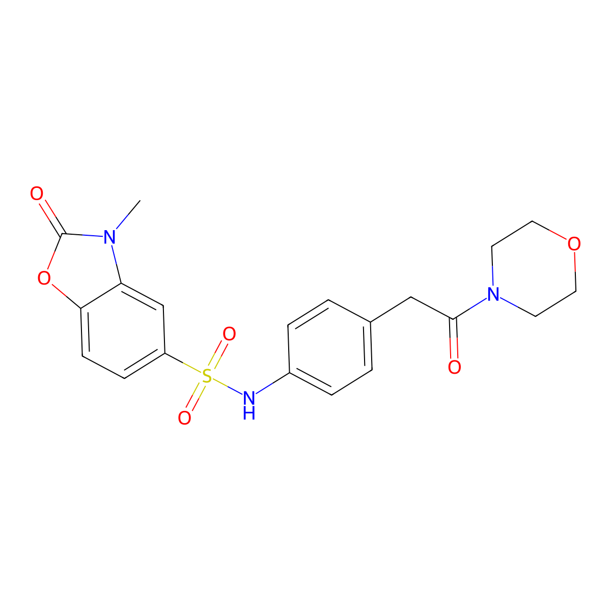 3-methyl-N-(4-(2-morpholino-2-oxoethyl)phenyl)-2-oxo-2,3-dihydrobenzo[d]oxazole-5-sulfonamide molecular structure, CAS 1428348-62-2