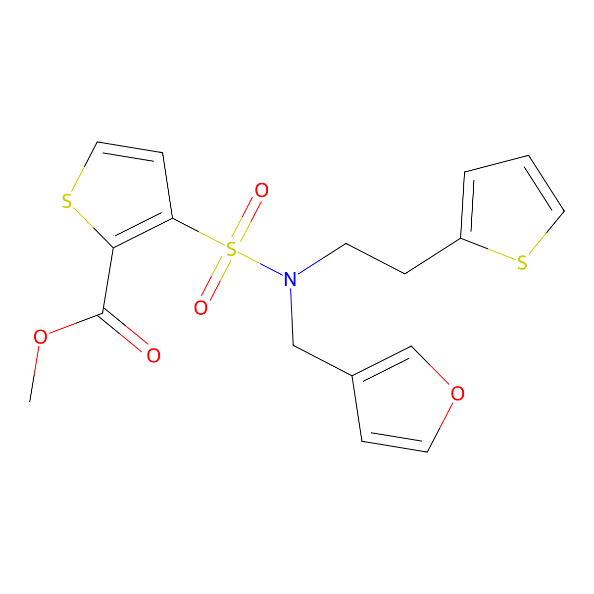methyl 3-(N-(furan-3-ylmethyl)-N-(2-(thiophen-2-yl)ethyl)sulfamoyl)thiophene-2-carboxylate molecular structure, CAS 1428348-63-3