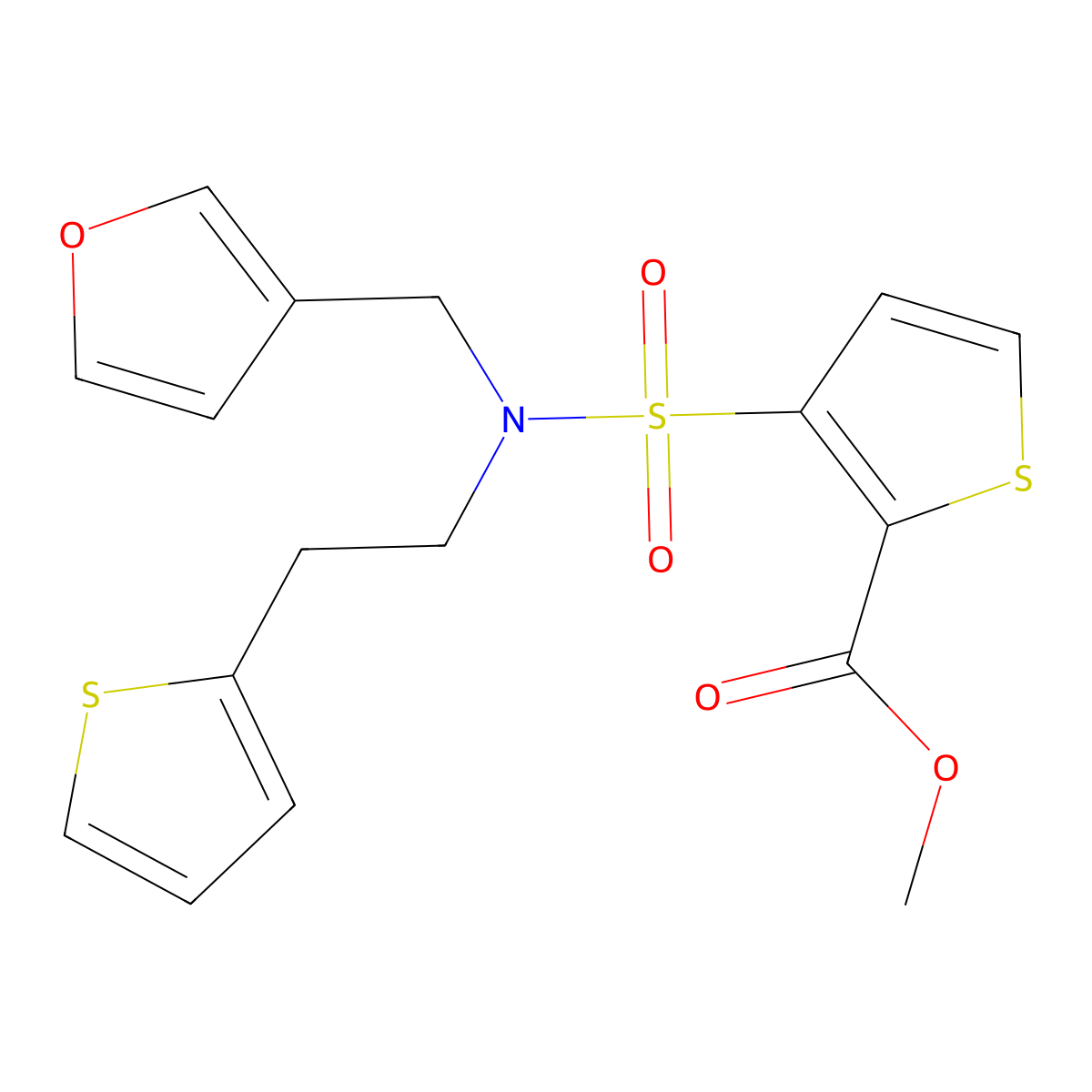 methyl 3-(N-(furan-3-ylmethyl)-N-(2-(thiophen-2-yl)ethyl)sulfamoyl)thiophene-2-carboxylate molecular structure, CAS 1428348-63-3