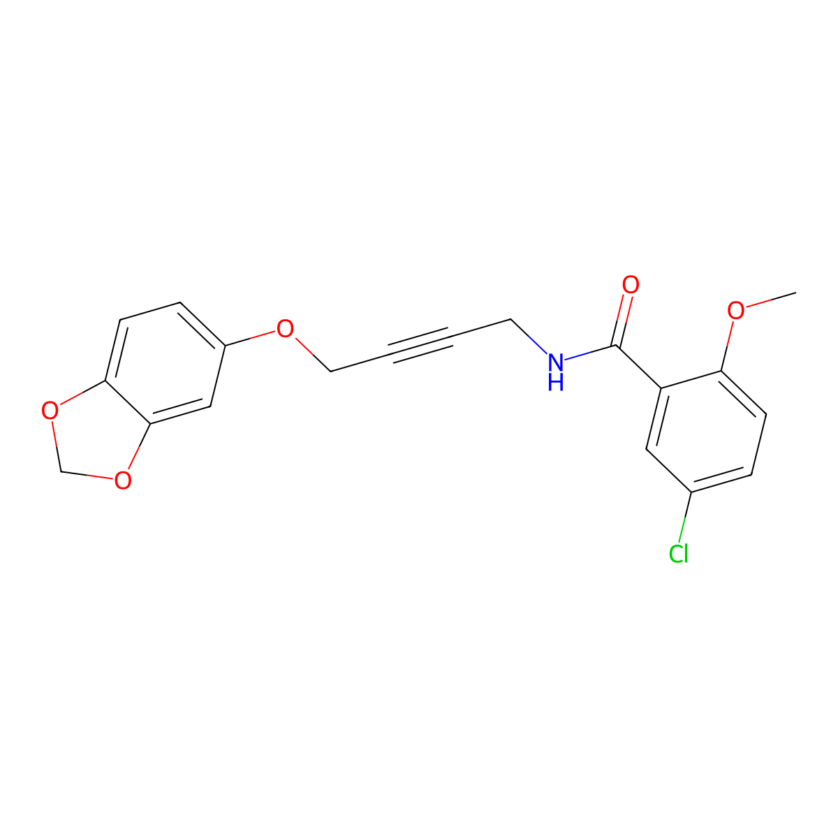 N-(4-(benzo[d][1,3]dioxol-5-yloxy)but-2-yn-1-yl)-5-chloro-2-methoxybenzamide molecular structure, CAS 1428348-72-4