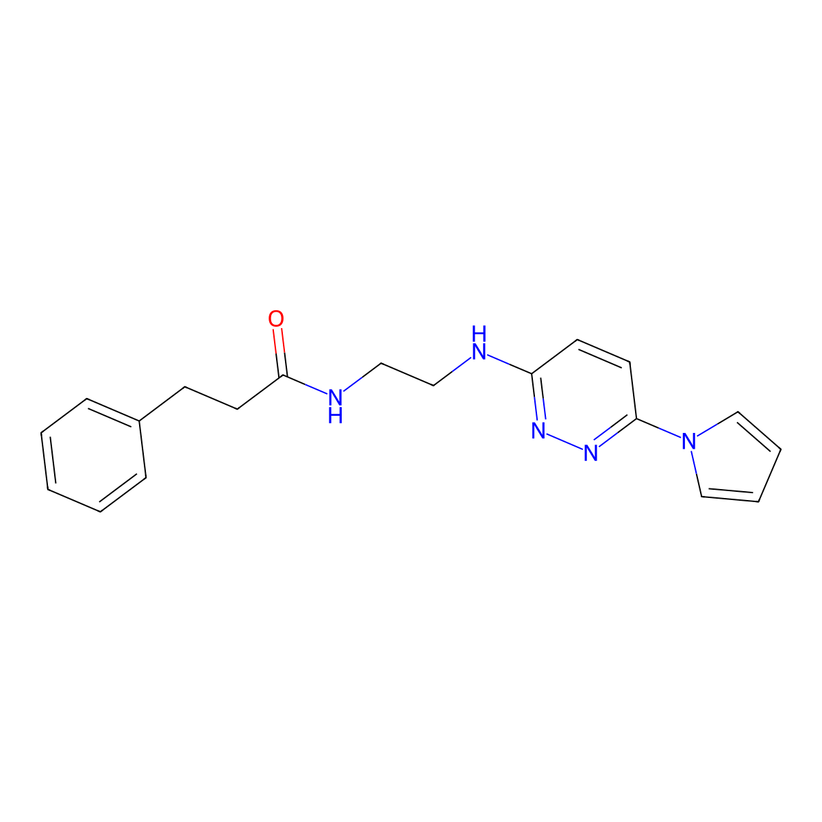 N-(2-((6-(1H-pyrrol-1-yl)pyridazin-3-yl)amino)ethyl)-3-phenylpropanamide molecular structure, CAS 1428348-74-6