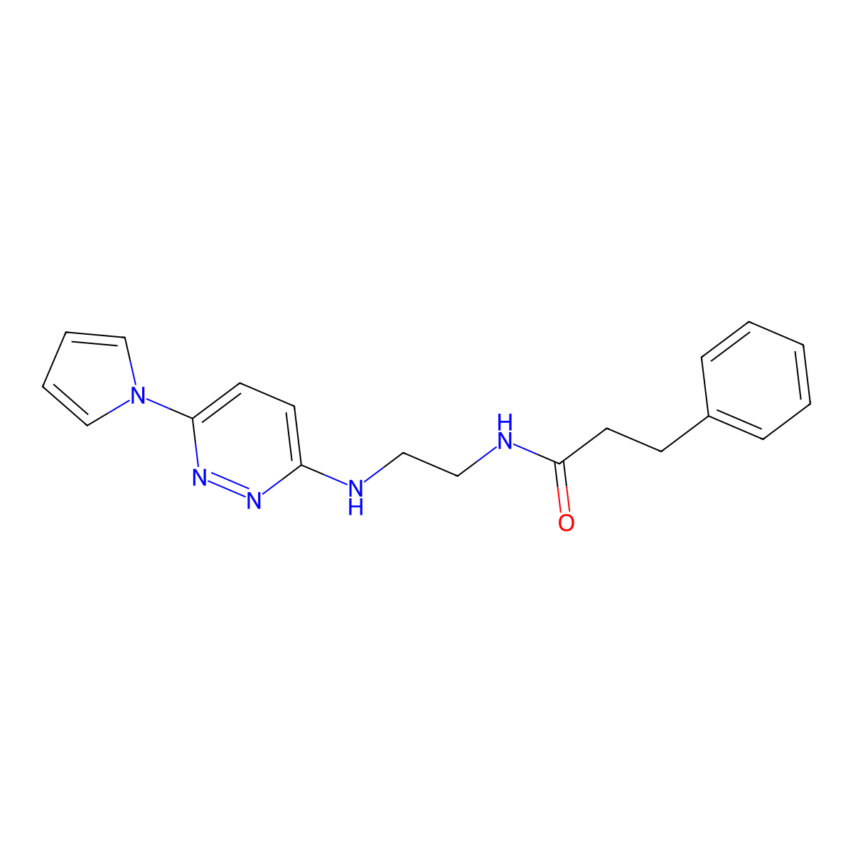 N-(2-((6-(1H-pyrrol-1-yl)pyridazin-3-yl)amino)ethyl)-3-phenylpropanamide molecular structure, CAS 1428348-74-6