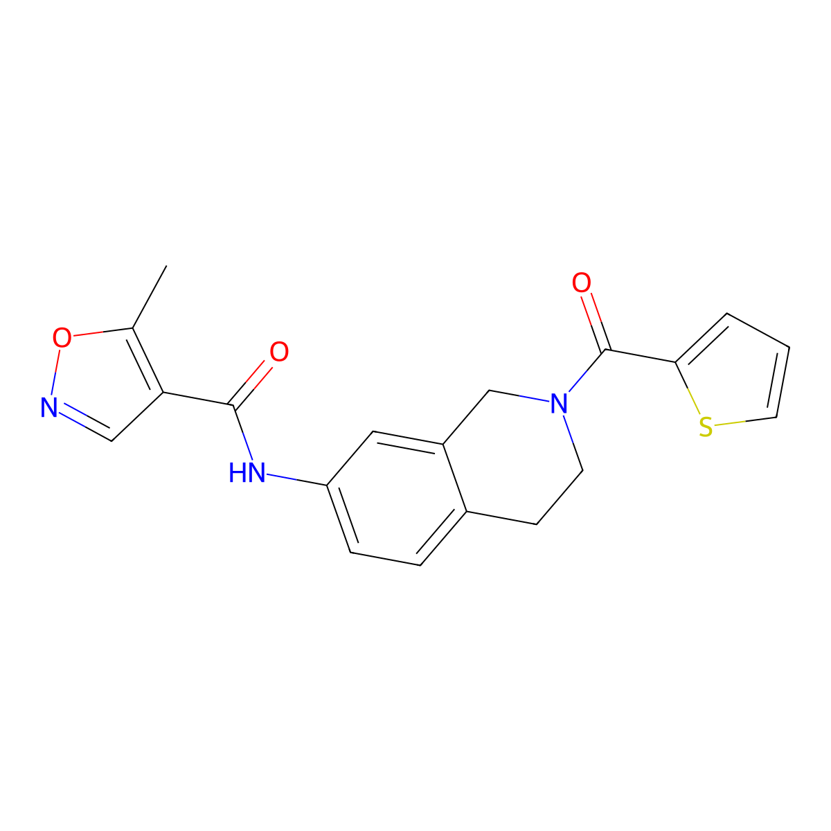 5-methyl-N-(2-(thiophene-2-carbonyl)-1,2,3,4-tetrahydroisoquinolin-7-yl)isoxazole-4-carboxamide molecular structure, CAS 1428348-75-7