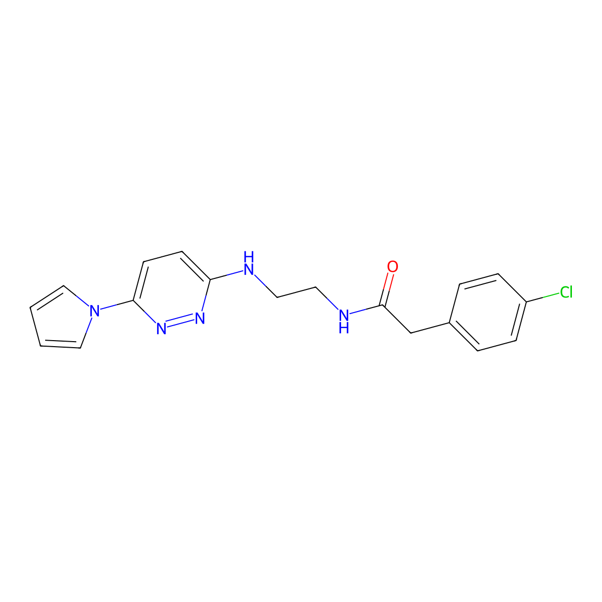 N-(2-((6-(1H-pyrrol-1-yl)pyridazin-3-yl)amino)ethyl)-2-(4-chlorophenyl)acetamide molecular structure, CAS 1428348-84-8
