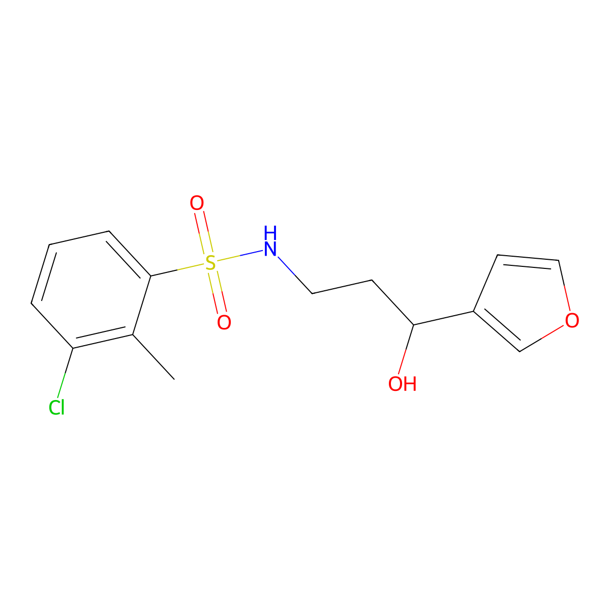 3-chloro-N-(3-(furan-3-yl)-3-hydroxypropyl)-2-methylbenzenesulfonamide molecular structure, CAS 1428348-87-1