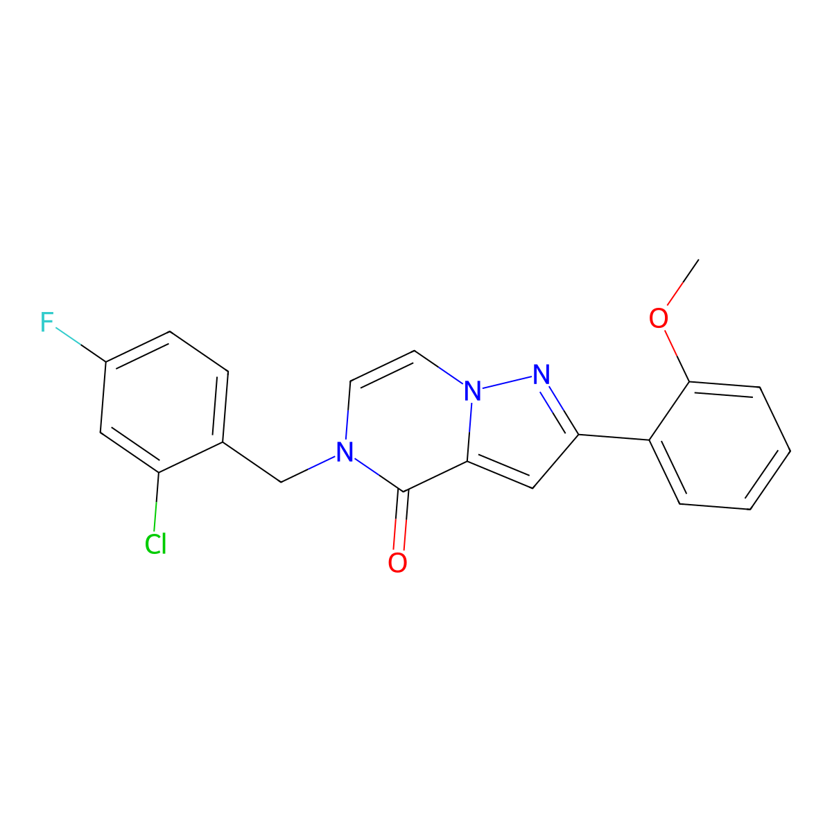 5-(2-chloro-4-fluorobenzyl)-2-(2-methoxyphenyl)pyrazolo[1,5-a]pyrazin-4(5H)-one molecular structure, CAS 1428348-92-8