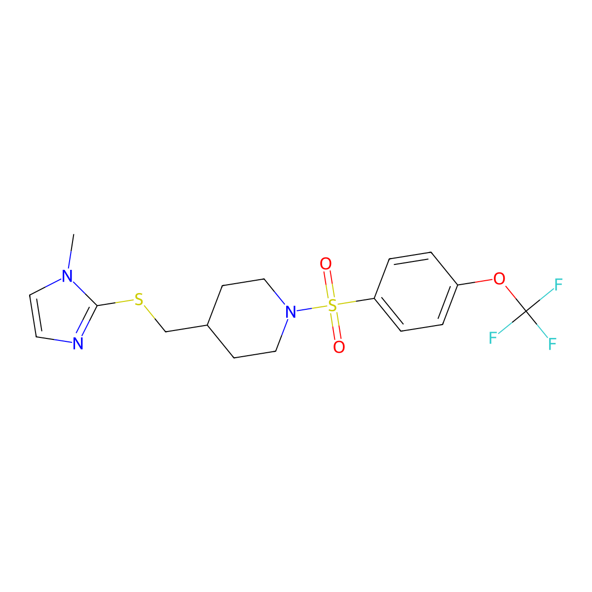 4-(((1-methyl-1H-imidazol-2-yl)thio)methyl)-1-((4-(trifluoromethoxy)phenyl)sulfonyl)piperidine molecular structure, CAS 1428348-98-4