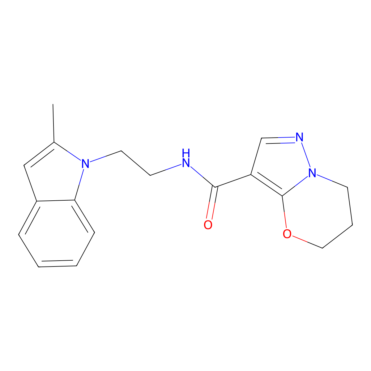 N-(2-(2-methyl-1H-indol-1-yl)ethyl)-6,7-dihydro-5H-pyrazolo[5,1-b][1,3]oxazine-3-carboxamide molecular structure, CAS 1428349-01-2