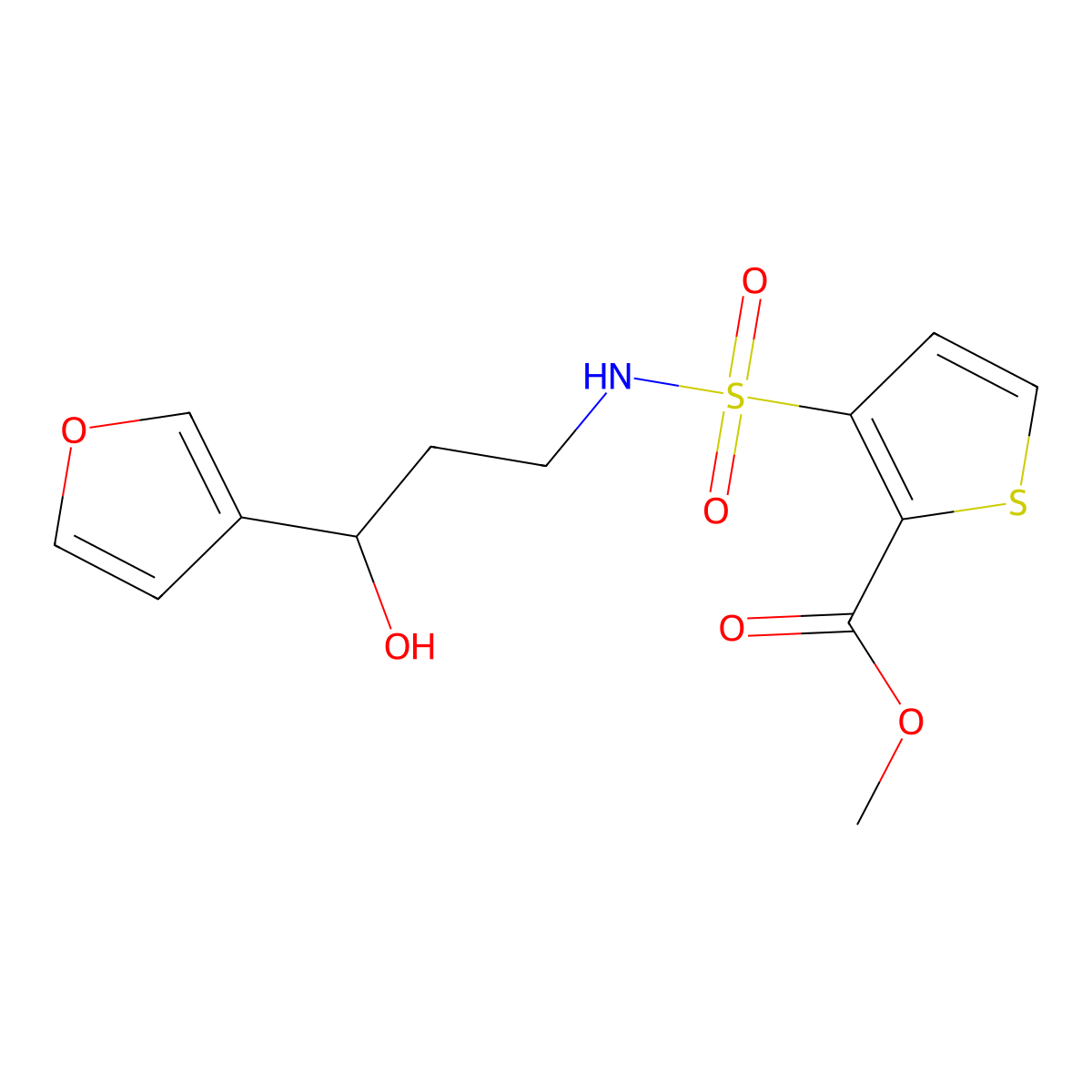 methyl 3-(N-(3-(furan-3-yl)-3-hydroxypropyl)sulfamoyl)thiophene-2-carboxylate molecular structure, CAS 1428349-05-6