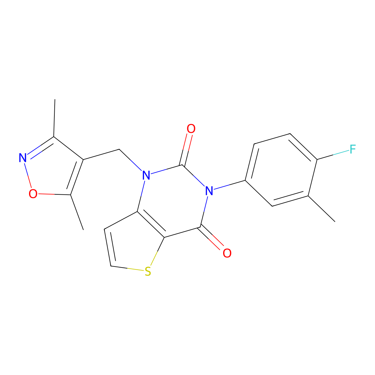 1-((3,5-dimethylisoxazol-4-yl)methyl)-3-(4-fluoro-3-methylphenyl)thieno[3,2-d]pyrimidine-2,4(1H,3H)-dione molecular structure, CAS 1428349-11-4