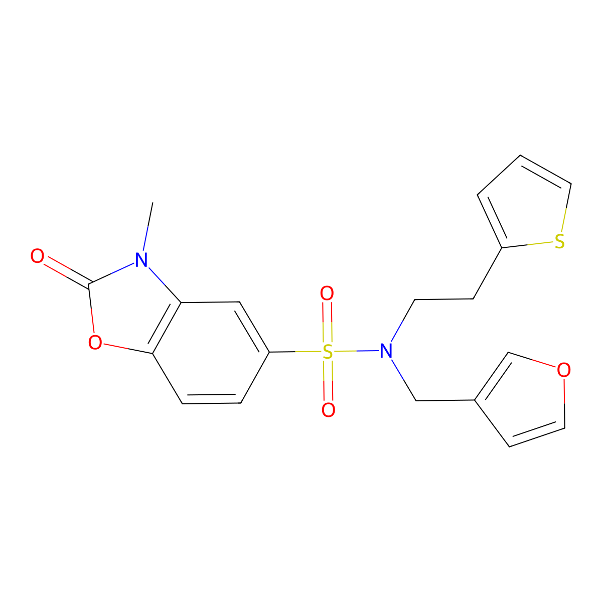 N-(furan-3-ylmethyl)-3-methyl-2-oxo-N-(2-(thiophen-2-yl)ethyl)-2,3-dihydrobenzo[d]oxazole-5-sulfonamide molecular structure, CAS 1428349-14-7