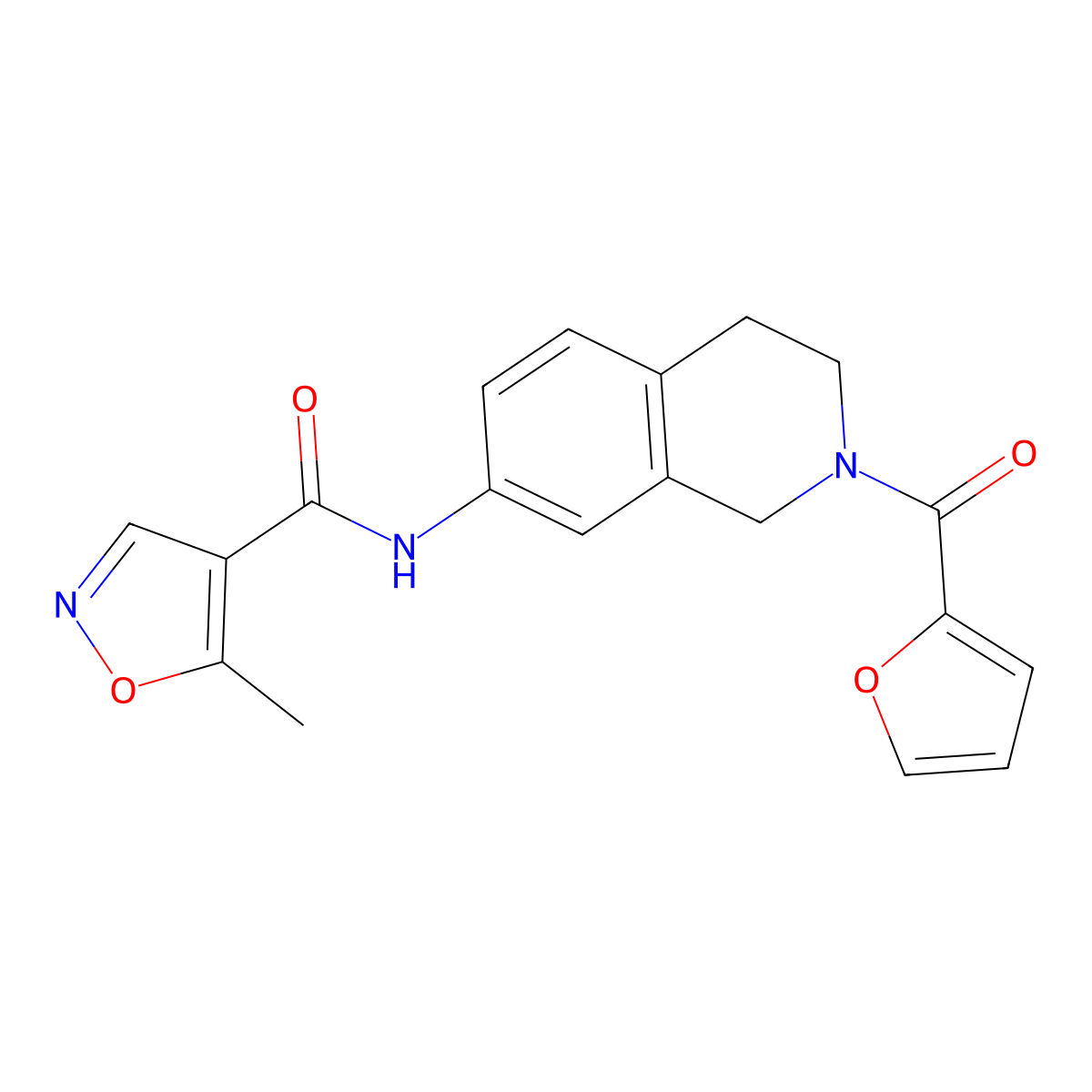 N-(2-(furan-2-carbonyl)-1,2,3,4-tetrahydroisoquinolin-7-yl)-5-methylisoxazole-4-carboxamide molecular structure, CAS 1428349-20-5