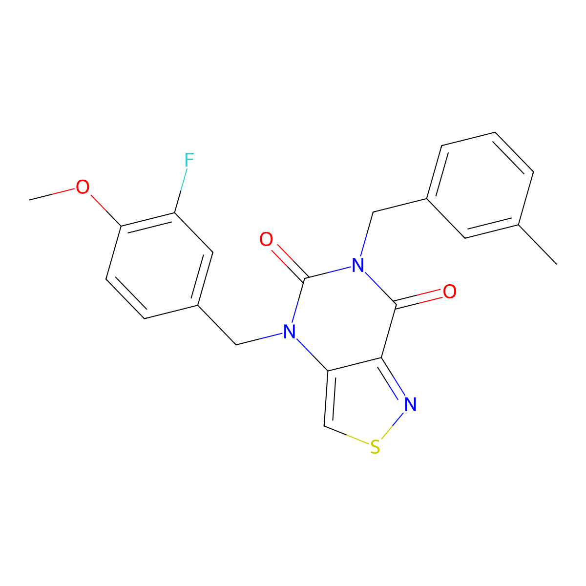 4-(3-fluoro-4-methoxybenzyl)-6-(3-methylbenzyl)isothiazolo[4,3-d]pyrimidine-5,7(4H,6H)-dione molecular structure, CAS 1428349-22-7