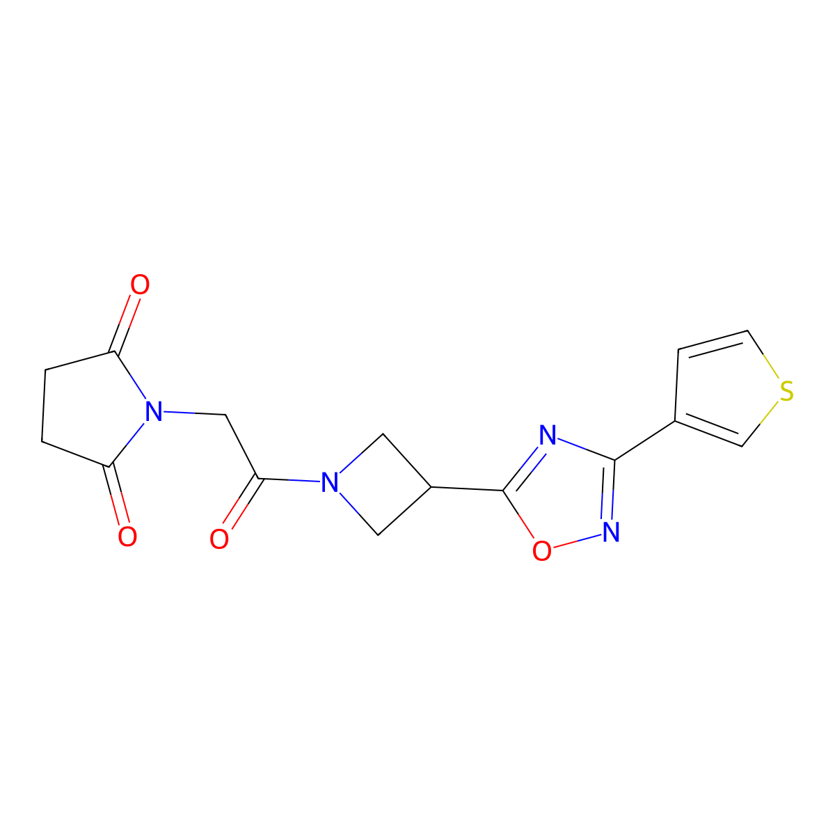 1-(2-Oxo-2-{3-[3-(thiophen-3-YL)-1,2,4-oxadiazol-5-YL]azetidin-1-YL}ethyl)pyrrolidine-2,5-dione molecular structure, CAS 1428349-23-8