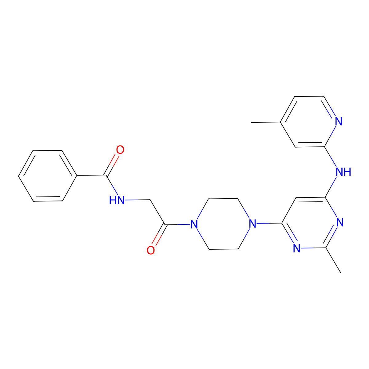 N-(2-(4-(2-methyl-6-((4-methylpyridin-2-yl)amino)pyrimidin-4-yl)piperazin-1-yl)-2-oxoethyl)benzamide molecular structure, CAS 1428349-30-7
