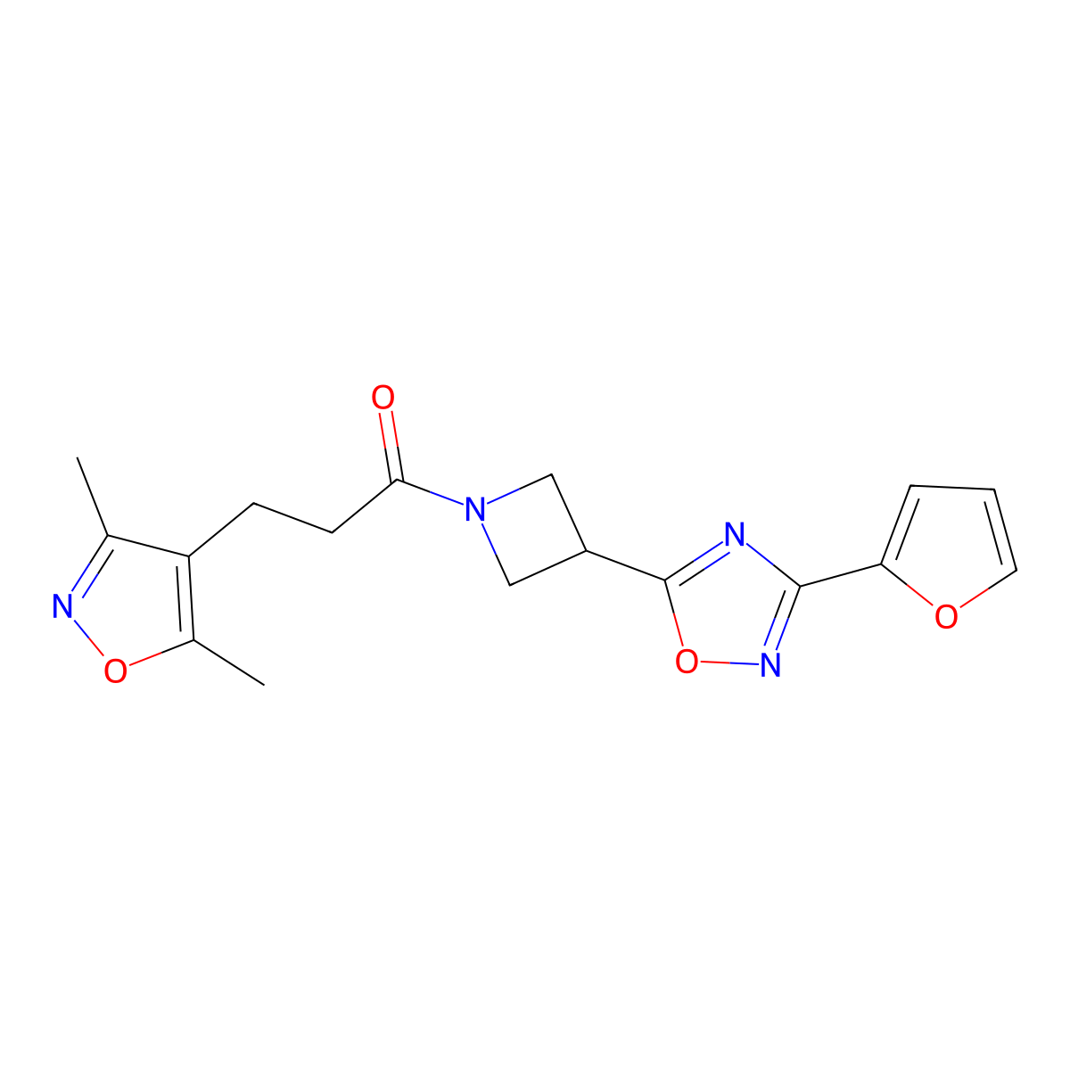 3-(3,5-Dimethylisoxazol-4-yl)-1-(3-(3-(furan-2-yl)-1,2,4-oxadiazol-5-yl)azetidin-1-yl)propan-1-one molecular structure, CAS 1428349-31-8