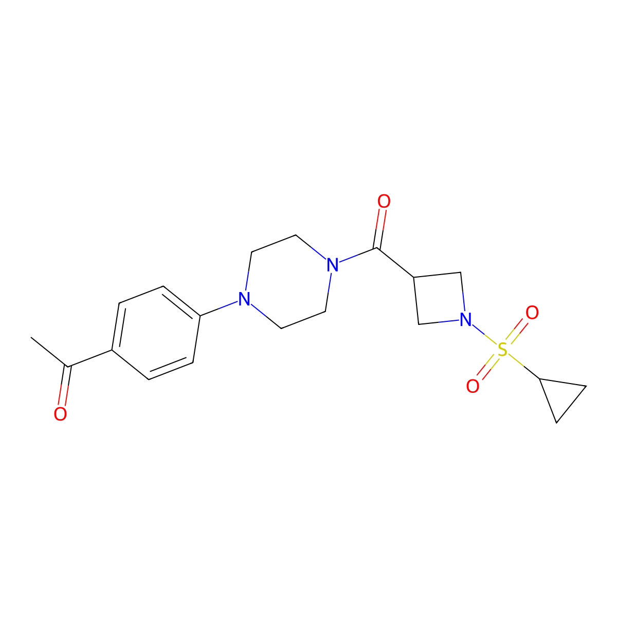 1-(4-(4-(1-(Cyclopropylsulfonyl)azetidine-3-carbonyl)piperazin-1-yl)phenyl)ethanone molecular structure, CAS 1428349-37-4