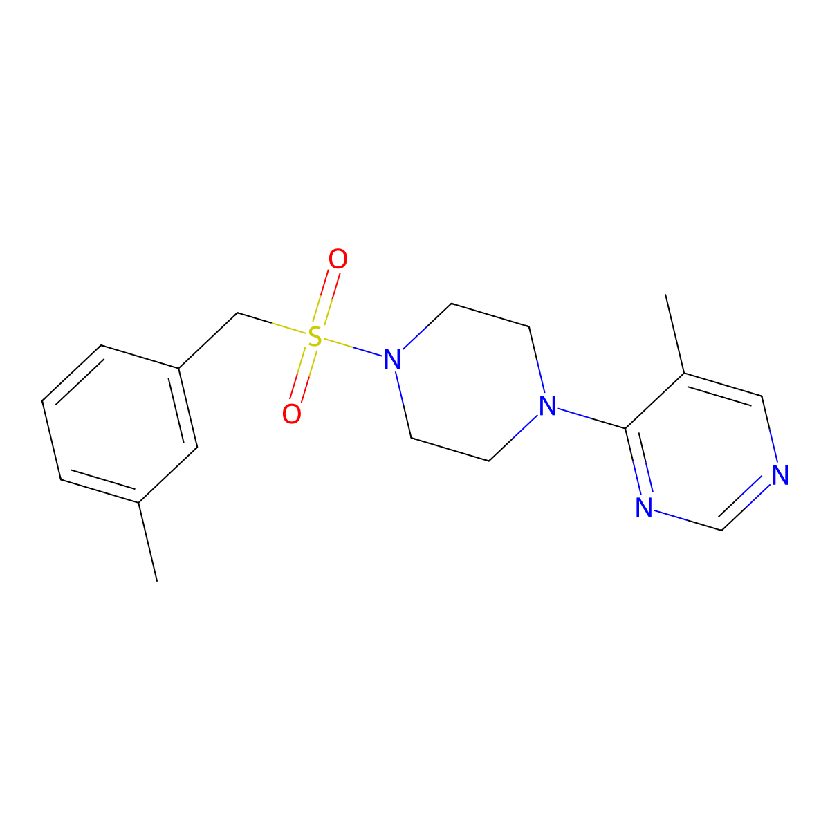 5-Methyl-4-(4-((3-methylbenzyl)sulfonyl)piperazin-1-yl)pyrimidine molecular structure, CAS 1428349-40-9