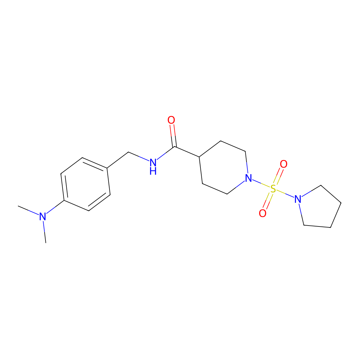 N-(4-(dimethylamino)benzyl)-1-(pyrrolidin-1-ylsulfonyl)piperidine-4-carboxamide molecular structure, CAS 1428349-42-1