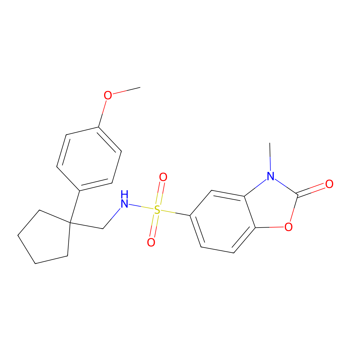 N-((1-(4-methoxyphenyl)cyclopentyl)methyl)-3-methyl-2-oxo-2,3-dihydrobenzo[d]oxazole-5-sulfonamide molecular structure, CAS 1428349-44-3