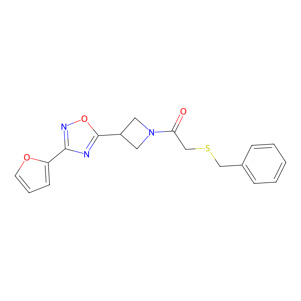 2-(Benzylthio)-1-(3-(3-(furan-2-yl)-1,2,4-oxadiazol-5-yl)azetidin-1-yl)ethanone molecular structure, CAS 1428349-46-5