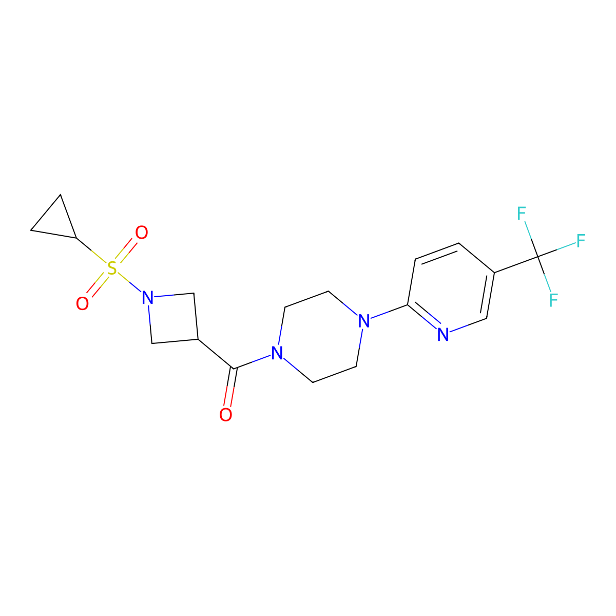 (1-(Cyclopropylsulfonyl)azetidin-3-yl)(4-(5-(trifluoromethyl)pyridin-2-yl)piperazin-1-yl)methanone molecular structure, CAS 1428349-47-6