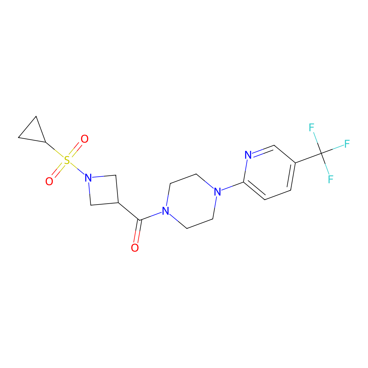 (1-(Cyclopropylsulfonyl)azetidin-3-yl)(4-(5-(trifluoromethyl)pyridin-2-yl)piperazin-1-yl)methanone molecular structure, CAS 1428349-47-6