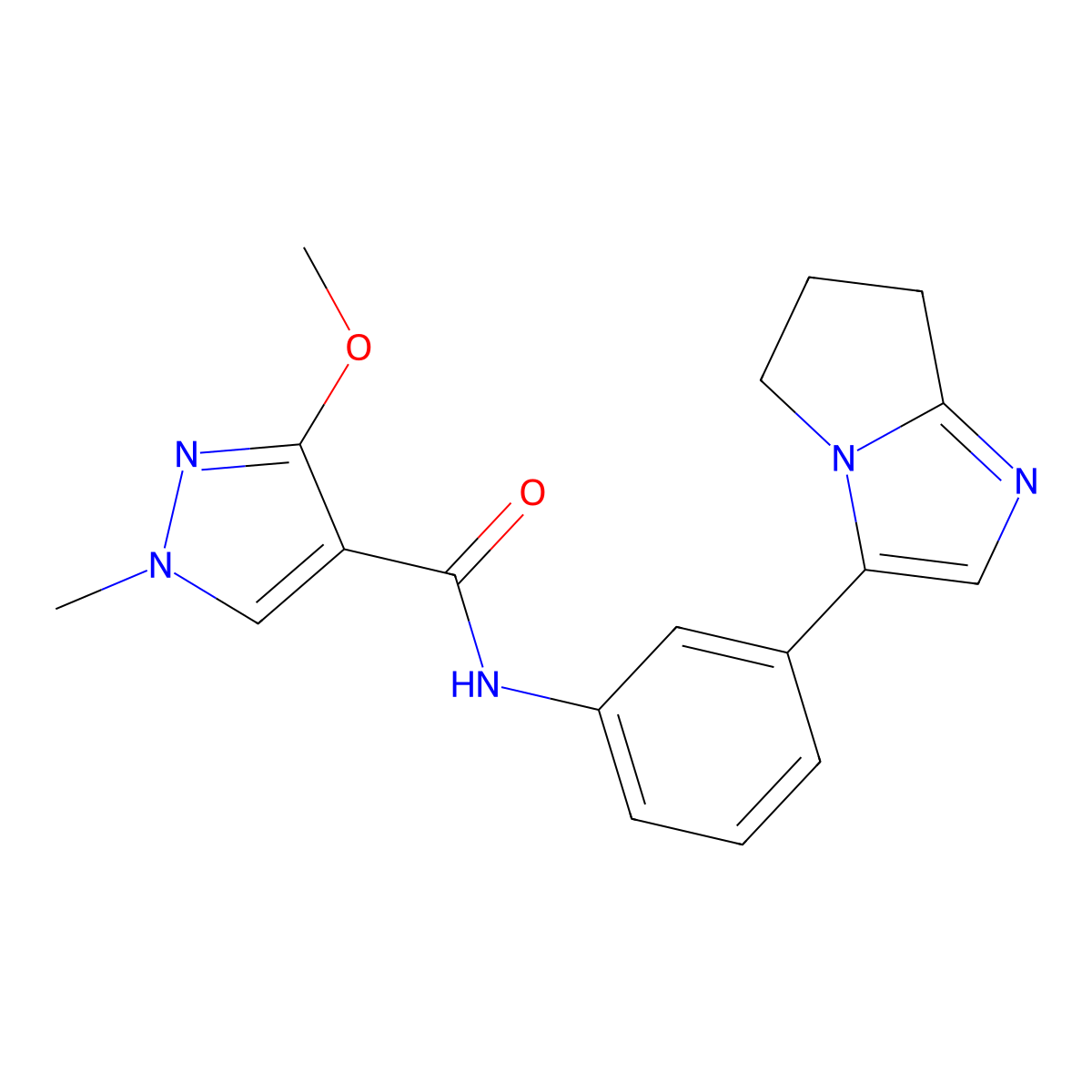 3-methoxy-1-methyl-N-(3-{5H,6H,7H-pyrrolo[1,2-a]imidazol-3-yl}phenyl)-1H-pyrazole-4-carboxamide molecular structure, CAS 1428349-56-7