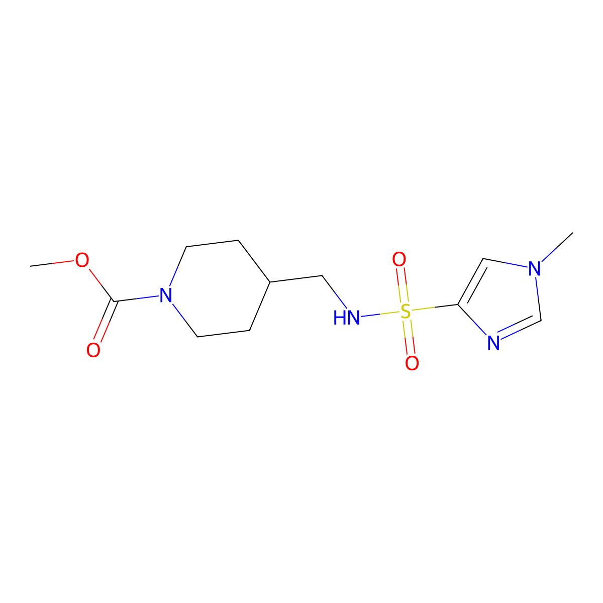 methyl 4-[(1-methyl-1H-imidazole-4-sulfonamido)methyl]piperidine-1-carboxylate molecular structure, CAS 1428349-58-9