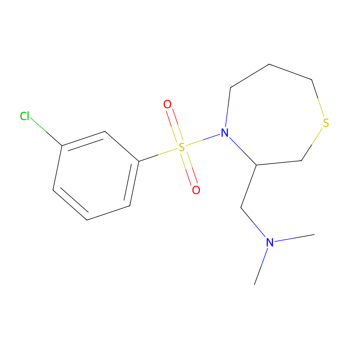 1-(4-((3-chlorophenyl)sulfonyl)-1,4-thiazepan-3-yl)-N,N-dimethylmethanamine molecular structure, CAS 1428349-60-3