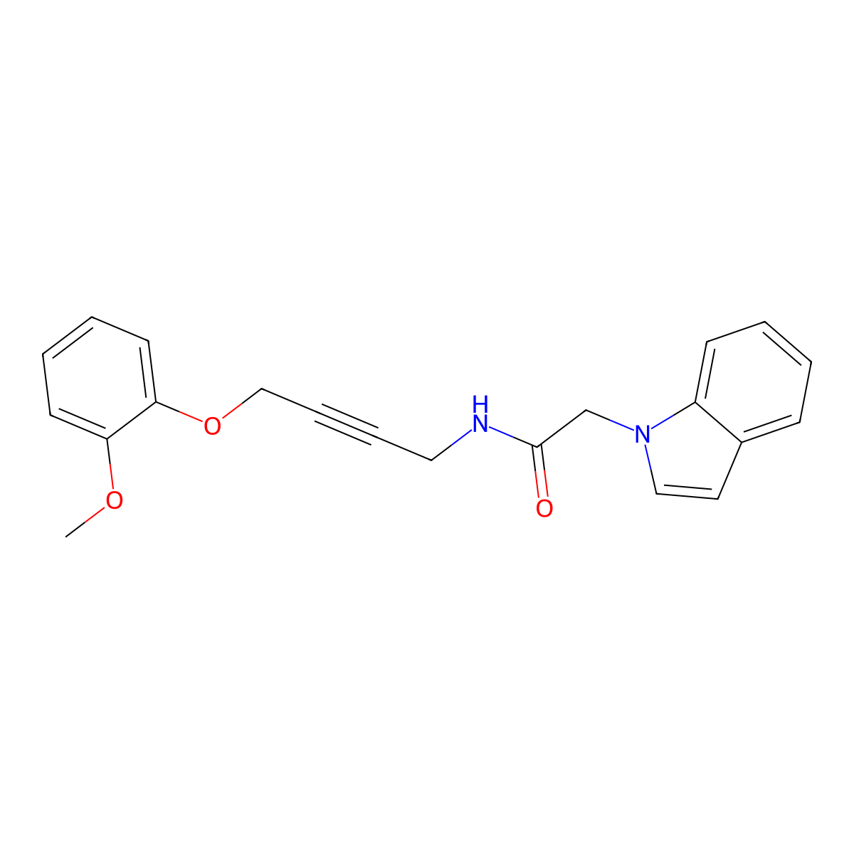 2-(1H-indol-1-yl)-N-(4-(2-methoxyphenoxy)but-2-yn-1-yl)acetamide molecular structure, CAS 1428349-62-5