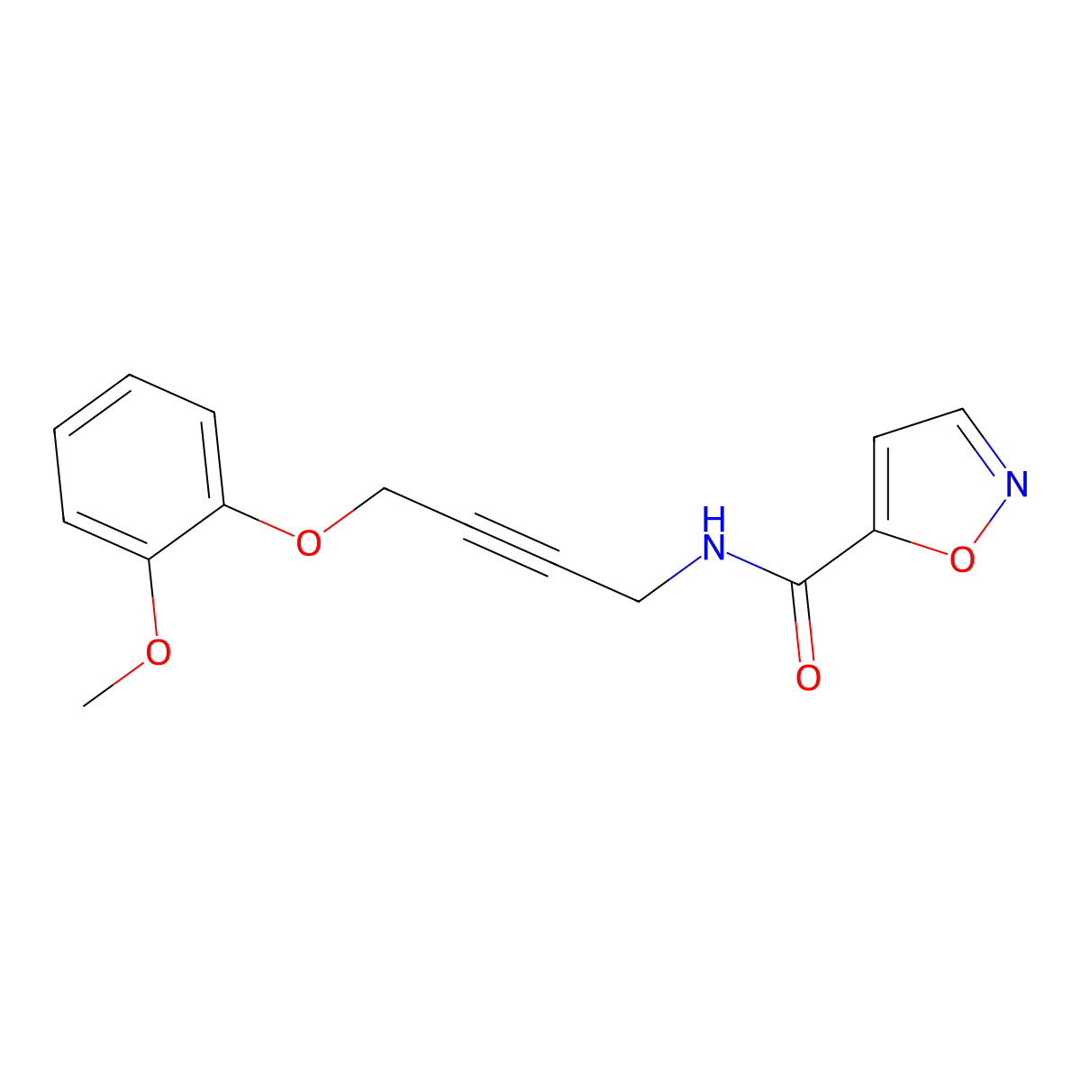 N-(4-(2-methoxyphenoxy)but-2-yn-1-yl)isoxazole-5-carboxamide molecular structure, CAS 1428349-63-6