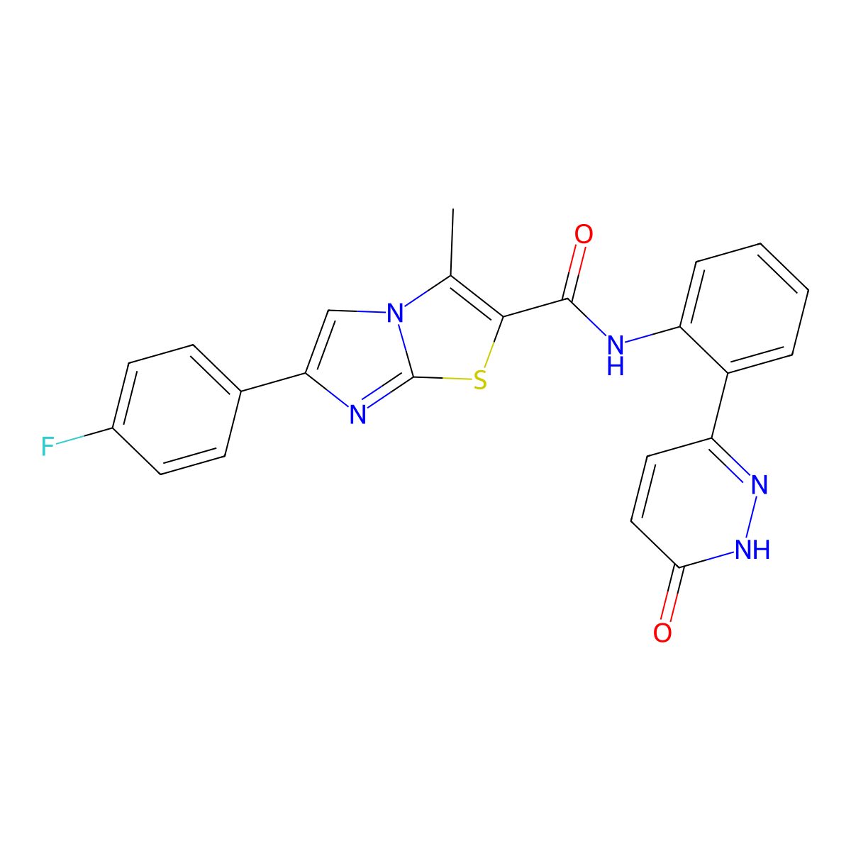 6-(4-fluorophenyl)-3-methyl-N-(2-(6-oxo-1,6-dihydropyridazin-3-yl)phenyl)imidazo[2,1-b]thiazole-2-carboxamide molecular structure, CAS 1428349-67-0