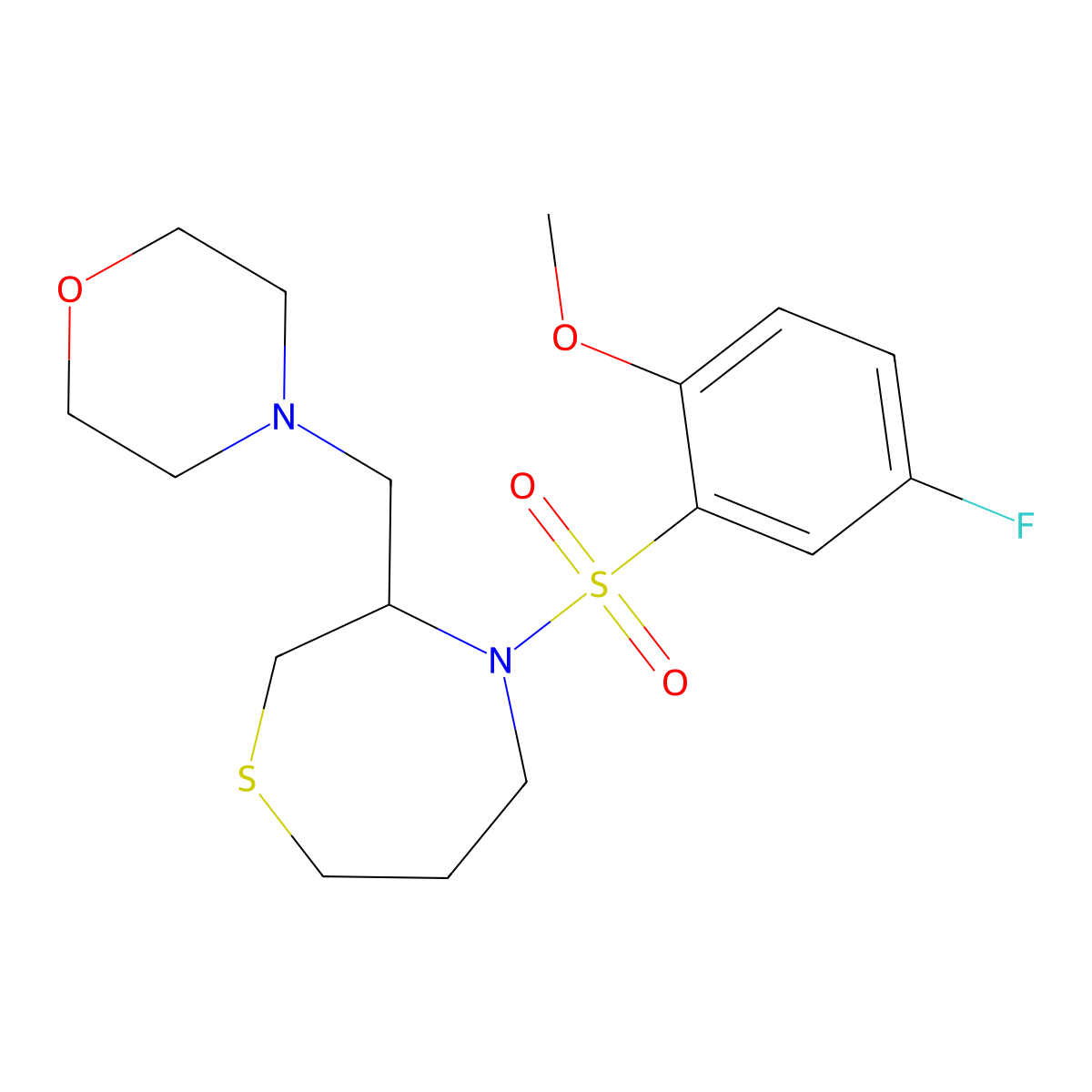 4-((4-((5-Fluoro-2-methoxyphenyl)sulfonyl)-1,4-thiazepan-3-yl)methyl)morpholine molecular structure, CAS 1428349-72-7