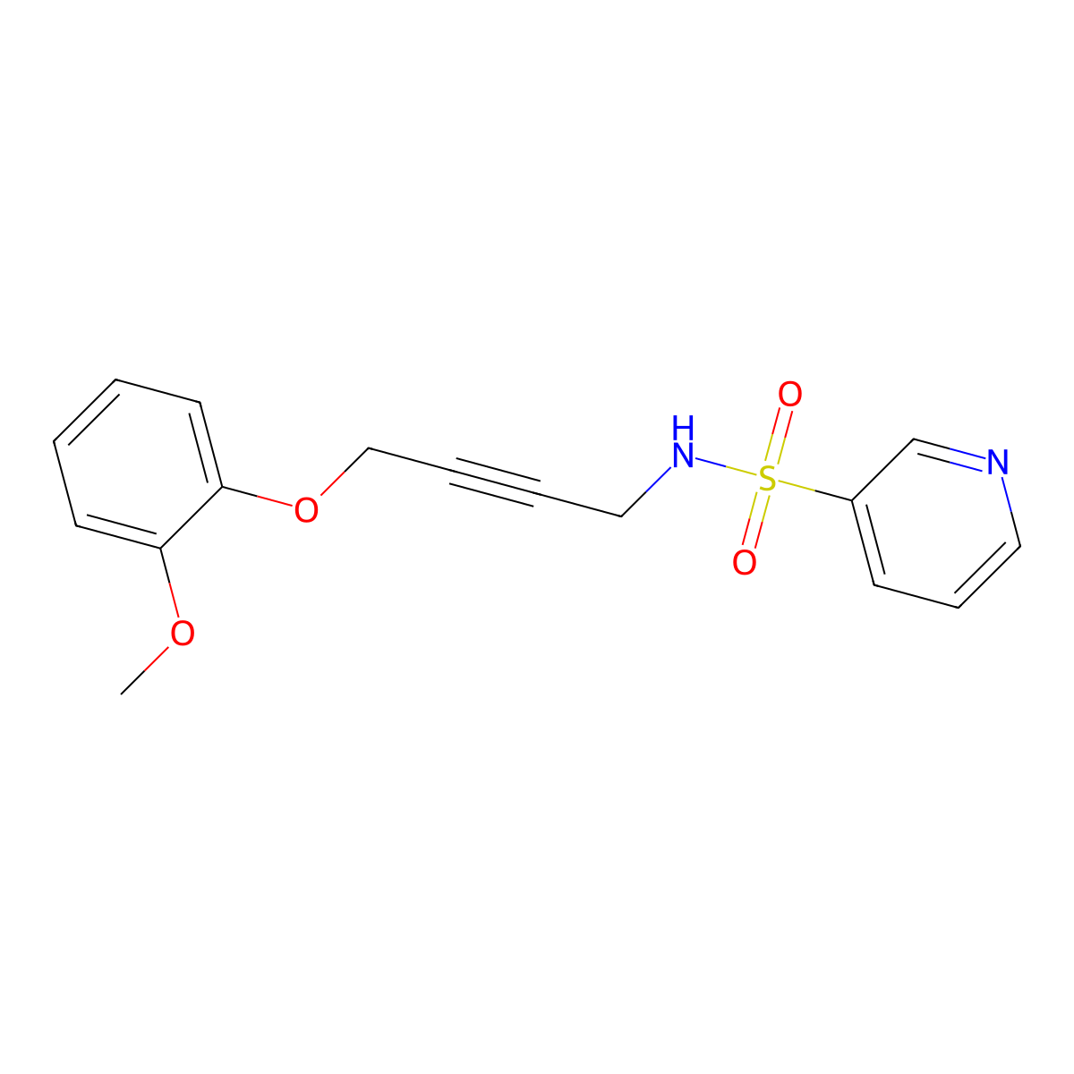N-(4-(2-methoxyphenoxy)but-2-yn-1-yl)pyridine-3-sulfonamide molecular structure, CAS 1428349-75-0