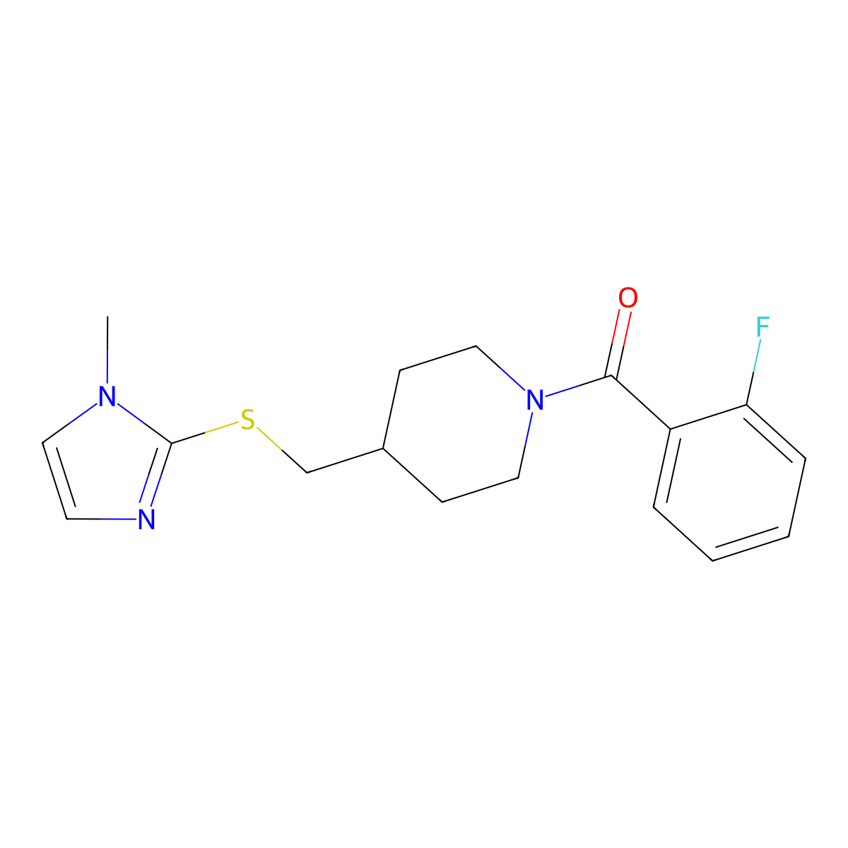 (2-fluorophenyl)(4-(((1-methyl-1H-imidazol-2-yl)thio)methyl)piperidin-1-yl)methanone molecular structure, CAS 1428349-76-1